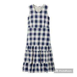 JW Anderson Uniqlo blue white gingham ruffle bottom midi dress